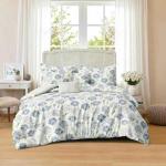 White and Blue Floral Duvet Cover Set Queen