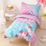 VIVILINEN 4-Piece Mermaid Toddler Bedding Set