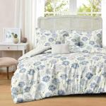 White and Blue Floral Duvet Cover Set Queen