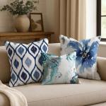Blue and White Decorative Throw Pillow Set