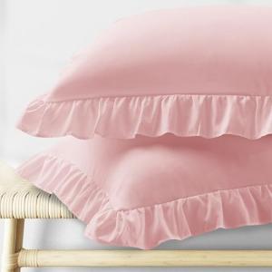 Light Pink Ruffled Pillow Case Set of 2