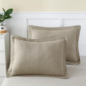 Cotton Floral Quilted Pillow Sham in Khaki