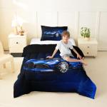 Feelyou Sports Car Comforter Blue Race Car Comforter Set for Kids Boys Girls Extreme Sports Theme Bedding Set Cool Speed Luxury Car Decor Quilt Set with 1 Pillowcase 2Pcs Bedding Twin