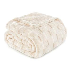 Ivory Checkered Fleece Throw Blanket - Super Soft