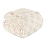 Ivory Checkered Fleece Throw Blanket - Super Soft