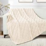 Ivory Checkered Fleece Throw Blanket - Super Soft