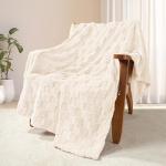 Ivory Checkered Fleece Throw Blanket - Super Soft