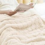 Ivory Checkered Fleece Throw Blanket - Super Soft