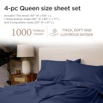 Threadmill Supima Cotton Queen Sheets - 1000 Thread Count, 4 Piece Luxury Bed Sheets, Sateen Weave Hotel Quality with Elasticized Deep Pocket, Folkstone Blue