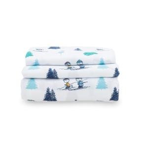 Berkshire Blanket Peanuts® Kids Sheet Set Twin Size - 3 Pieces,Cute Character Snoopy Printed Soft Microfiber Bed Sheets,Snoopy's Winter Wonderland Sheet White-Blue