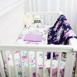 TANOFAR 4 Piece Crib Bedding Set for Girls, Purple Flower Quilt, Crib Skirt, Diaper Stacker, Soft Microfiber Comforter, Cotton