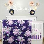 TANOFAR 4 Piece Crib Bedding Set for Girls, Purple Flower Quilt, Crib Skirt, Diaper Stacker, Soft Microfiber Comforter, Cotton
