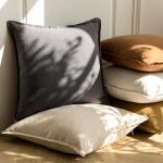 Foindtower Pack of 2, Decorative Linen Soild Throw Pillow Covers Soft Accent Cushion Case Boho Farmhouse Neutral Pillowcase for Couch Sofa Bedroom Living Room Home Decor 18 x 18 Inch Natural Beige