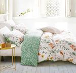 SLEEPBELLA Duvet Cover Set 600 Thread Count Cotton Bedding Set (Full, White&Green Floral)