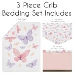 Sweet Jojo Designs 3-Piece Baby Crib Bedding Set (Shabby Chic Butterfly) for Girls, Infants/Nursery incl. Blanket, Fitted Sheet and Crib Skirt (Pink and Purple, Colorful, Pastel, Lilac, Watercolor)