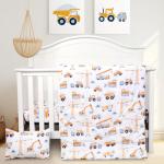 JISEN 3 Piece Crib Bedding Set Soft Baby Crib Bedding Set Construction Trucks Crib Comforter Set - Comforter Sheet Pillowcase Nursery Bedding Sets for Baby Girls or Boys