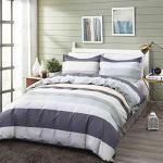 Nanko Queen Duvet Cover Set 3pc 90x90 Gray Mint Green Striped Pattern Printed Luxury Microfiber Comforter Quilt Bedding Cover with Zipper Closure Ties - Modern for Men and Women Chambray
