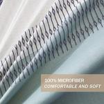 Nanko Queen Duvet Cover Set 3pc 90x90 Gray Mint Green Striped Pattern Printed Luxury Microfiber Comforter Quilt Bedding Cover with Zipper Closure Ties - Modern for Men and Women Chambray