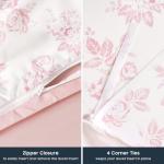 Wake In Cloud - Cottagecore Duvet Cover Set, Floral Vintage Flower Shabby Chic Coquette Aesthetic for Women Teen Girls, Soft Lightweight Bedding, 3-Piece, Pink, Queen Size