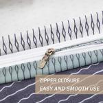 Nanko Queen Duvet Cover Set 3pc 90x90 Gray Mint Green Striped Pattern Printed Luxury Microfiber Comforter Quilt Bedding Cover with Zipper Closure Ties - Modern for Men and Women Chambray