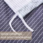 Nanko Queen Duvet Cover Set 3pc 90x90 Gray Mint Green Striped Pattern Printed Luxury Microfiber Comforter Quilt Bedding Cover with Zipper Closure Ties - Modern for Men and Women Chambray