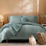 Monbix Queen Comforter Set - 7 Pieces Sage Green Bed in a Bag Queen Bedding Sets with Comforters, All Seasons Comforter Bed Set with Sheets,Pillowcases & Shams
