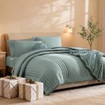 Monbix Queen Comforter Set - 7 Pieces Sage Green Bed in a Bag Queen Bedding Sets with Comforters, All Seasons Comforter Bed Set with Sheets,Pillowcases & Shams