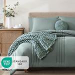 Monbix Queen Comforter Set - 7 Pieces Sage Green Bed in a Bag Queen Bedding Sets with Comforters, All Seasons Comforter Bed Set with Sheets,Pillowcases & Shams
