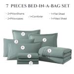 Monbix Queen Comforter Set - 7 Pieces Sage Green Bed in a Bag Queen Bedding Sets with Comforters, All Seasons Comforter Bed Set with Sheets,Pillowcases & Shams
