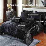 Black Silky Comforter Set Satin Queen Bed in a Bag 8 Pieces Luxury Hotel Silky Bedding with 1 Comforter, 1 Flat Sheet, 1 Fitted Sheet, 4 Pillowcases, 1 Cushion Cover (Queen, Black)
