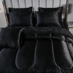 Black Silky Comforter Set Satin Queen Bed in a Bag 8 Pieces Luxury Hotel Silky Bedding with 1 Comforter, 1 Flat Sheet, 1 Fitted Sheet, 4 Pillowcases, 1 Cushion Cover (Queen, Black)