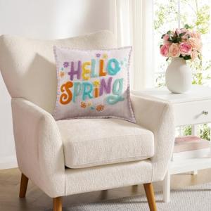 Hallmark Decorative Pillow for Couch or Bed, Reversible Hello Spring Pillow, Easter Decor, 18" x 18"