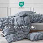 JELLYMONI Washed Cotton Duvet Cover Queen Size – Breathable & Cozy Bedding Set for Modern Homes, Dorms & Guest Rooms, Blue Striped Comforter Cover with Button Closure, 1 Duvet Cover & 2 Pillowcases