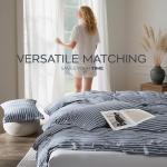 JELLYMONI Washed Cotton Duvet Cover Queen Size – Breathable & Cozy Bedding Set for Modern Homes, Dorms & Guest Rooms, Blue Striped Comforter Cover with Button Closure, 1 Duvet Cover & 2 Pillowcases