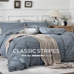 JELLYMONI Washed Cotton Duvet Cover Queen Size – Breathable & Cozy Bedding Set for Modern Homes, Dorms & Guest Rooms, Blue Striped Comforter Cover with Button Closure, 1 Duvet Cover & 2 Pillowcases
