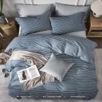 JELLYMONI Washed Cotton Duvet Cover Queen Size – Breathable & Cozy Bedding Set for Modern Homes, Dorms & Guest Rooms, Blue Striped Comforter Cover with Button Closure, 1 Duvet Cover & 2 Pillowcases