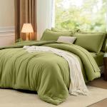 FUANNA Queen Comforter Set Olive Green, 7 Pieces Soft Bedding Sets Queen Size, All Season Lightweight Bed in a Bag with Comforter, Flat Sheet, Fitted Sheet, Pillowcases & Shams