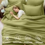 FUANNA Queen Comforter Set Olive Green, 7 Pieces Soft Bedding Sets Queen Size, All Season Lightweight Bed in a Bag with Comforter, Flat Sheet, Fitted Sheet, Pillowcases & Shams