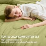 FUANNA Queen Comforter Set Olive Green, 7 Pieces Soft Bedding Sets Queen Size, All Season Lightweight Bed in a Bag with Comforter, Flat Sheet, Fitted Sheet, Pillowcases & Shams