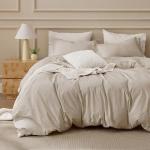 Bedsure 100% Washed Cotton Duvet Cover King Size - Oatmeal Minimalist Cotton Duvet Cover Linen Like for All Seasons - GentleSoft™ Plain Simple Bedding (Oatmeal, King, 104"x90")