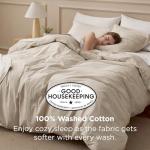 Bedsure 100% Washed Cotton Duvet Cover King Size - Oatmeal Minimalist Cotton Duvet Cover Linen Like for All Seasons - GentleSoft™ Plain Simple Bedding (Oatmeal, King, 104"x90")
