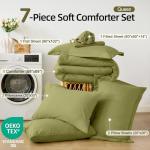 FUANNA Queen Comforter Set Olive Green, 7 Pieces Soft Bedding Sets Queen Size, All Season Lightweight Bed in a Bag with Comforter, Flat Sheet, Fitted Sheet, Pillowcases & Shams