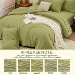 FUANNA Queen Comforter Set Olive Green, 7 Pieces Soft Bedding Sets Queen Size, All Season Lightweight Bed in a Bag with Comforter, Flat Sheet, Fitted Sheet, Pillowcases & Shams