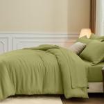 FUANNA Queen Comforter Set Olive Green, 7 Pieces Soft Bedding Sets Queen Size, All Season Lightweight Bed in a Bag with Comforter, Flat Sheet, Fitted Sheet, Pillowcases & Shams