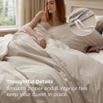 Bedsure 100% Washed Cotton Duvet Cover King Size - Oatmeal Minimalist Cotton Duvet Cover Linen Like for All Seasons - GentleSoft™ Plain Simple Bedding (Oatmeal, King, 104"x90")