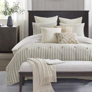 King Comforter Set with Jacquard Stripes & Buttons
