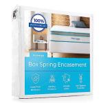 Linenspa Box Spring Encasement – Queen Size Box Spring Cover – Zippered and Waterproof Protector, Complete Protection – White