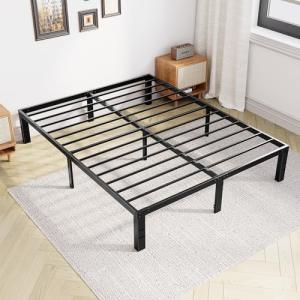 Queen Size Bed Frame - Metal Platform Bed Frames Mattress Foundation with Steel Slat Support, No Box Spring Needed, Storage Space Under Base, Easy Assembly, Black