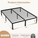 Queen Size Bed Frame - Metal Platform Bed Frames Mattress Foundation with Steel Slat Support, No Box Spring Needed, Storage Space Under Base, Easy Assembly, Black