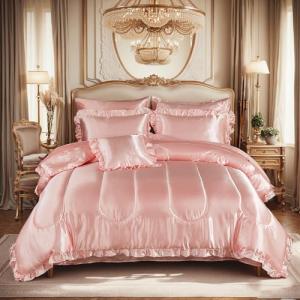 Luxury Pink Satin Comforter Set with Sheets